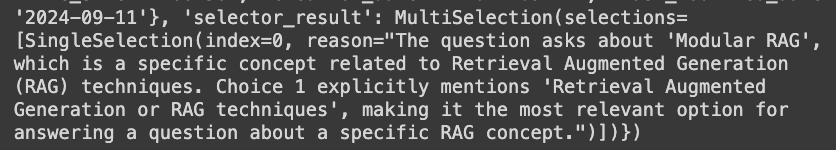 Selector result for the RAG question