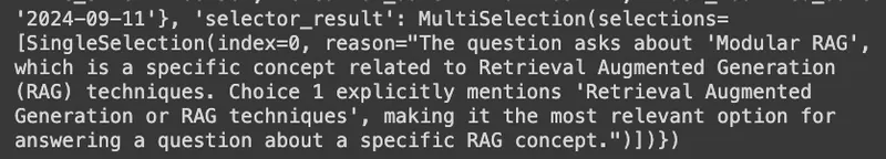 Selector result for the RAG question